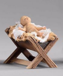 Immagine di Bambino con culla cm 40 (15,7 inch) Presepe vestito Hannah Orient statua in legno Val Gardena abiti in tessuto