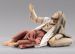 Picture of Amazed Shepherd lying  cm 40 (15,7 inch) Hannah Orient dressed nativity scene Val Gardena wood statue with fabric dresses 
