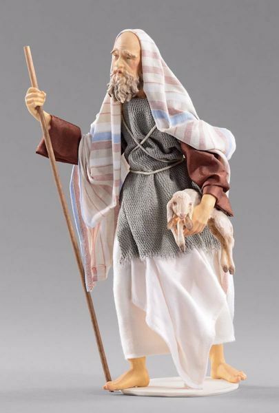 Immagine di Pastore con agnello Presepe Hannah Orient 14 cm orientale legno e tessuto
