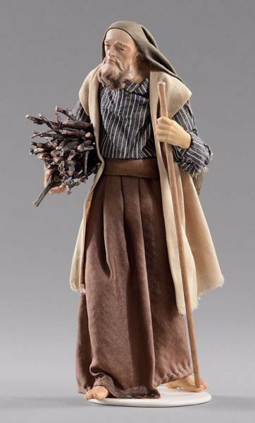 Imagen de Pastor con leña cm 14 (5,5 inch) Pesebre vestido Hannah Orient estatua en madera Val Gardena con trajes de tela