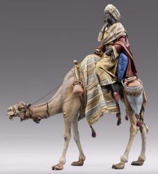 Imagen de Baltasar Rey Mago Negro en Camello cm 14 (5,5 inch) Pesebre vestido Immanuel estilo oriental estatua en madera Val Gardena trajes de tela