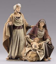 Picture of Holy Family (1) Group 2 pieces cm 14 (5,5 inch) Immanuel dressed Nativity Scene oriental style Val Gardena wood statues fabric clothes