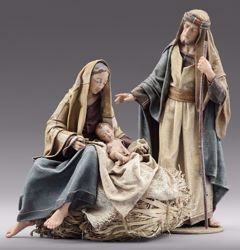 Picture of Holy Family (2) Group 2 pieces cm 14 (5,5 inch) Immanuel dressed Nativity Scene oriental style Val Gardena wood statues fabric clothes
