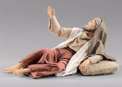Picture of Amazed Shepherd lying cm 20 (7,9 inch) Hannah Orient dressed nativity scene Val Gardena wood statue with fabric dresses 