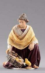 Picture of Kneeling Woman with chicks cm 20 (7,9 inch) Hannah Orient dressed nativity scene Val Gardena wood statue with fabric dresses 