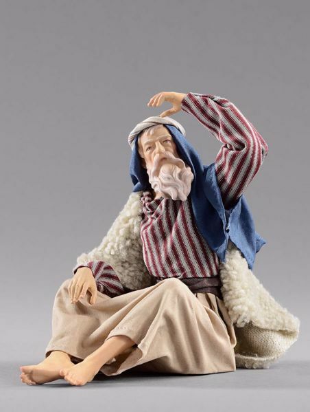 Picture of Shepherd looking cm 30 (11,8 inch) Hannah Orient dressed nativity scene Val Gardena wood statue with fabric dresses 