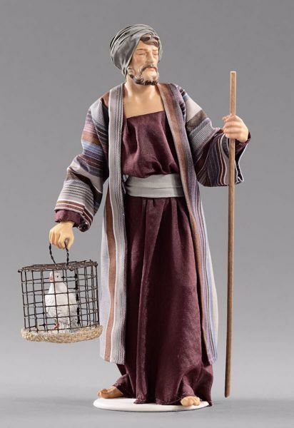 Picture of Shepherd with dove cm 30 (11,8 inch) Hannah Orient dressed nativity scene Val Gardena wood statue with fabric dresses 