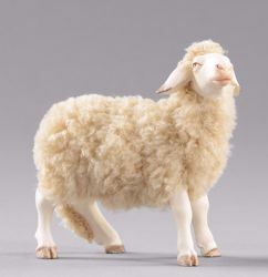 Imagen de Oveja con lana de pie cm 30 (11,8 inch) Pesebre vestido Hannah Alpin en madera Val Gardena