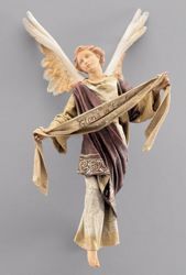 Picture of Glory Angel to hang up cm 20 (7,9 inch) Immanuel dressed Nativity Scene oriental style Val Gardena wood statue fabric clothes