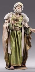 Imagen de Melchor Rey Mago Sarraceno de pie cm 20 (7,9 inch) Pesebre vestido Immanuel estilo oriental estatua en madera Val Gardena trajes de tela