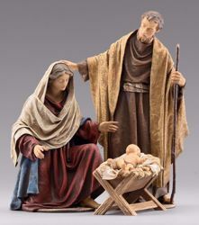 Picture of Holy Family (4) Group 3 pieces cm 20 (7,9 inch) Immanuel dressed Nativity Scene oriental style Val Gardena wood statues fabric clothes