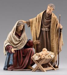 Picture of Holy Family (4) Group 3 pieces cm 30 (11,8 inch) Immanuel dressed Nativity Scene oriental style Val Gardena wood statues fabric clothes