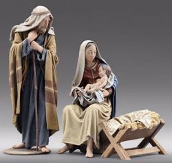 Picture of Holy Family (3) Group 3 pieces cm 30 (11,8 inch) Immanuel dressed Nativity Scene oriental style Val Gardena wood statues fabric clothes