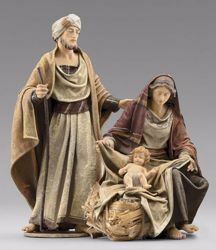 Imagen de Sagrada Familia (1) Grupo 2 piezas cm 30 (11,8 inch) Pesebre vestido Immanuel estilo oriental estatuas en madera Val Gardena trajes de tela