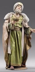 Imagen de Melchor Rey Mago Sarraceno de pie cm 30 (11,8 inch) Pesebre vestido Immanuel estilo oriental estatua en madera Val Gardena trajes de tela