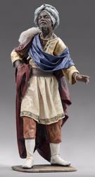 Picture of Balthazar Black Wise King standing cm 30 (11,8 inch) Immanuel dressed Nativity Scene oriental style Val Gardena wood statue fabric clothes