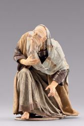 Imagen de Pastor anciano arrodillado cm 30 (11,8 inch) Pesebre vestido Immanuel estilo oriental estatua en madera Val Gardena trajes de tela