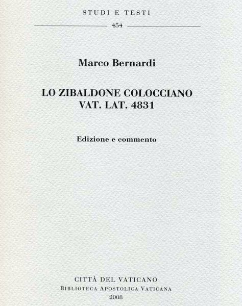 Imagen de Lo Zibaldone colocciano - Vat. lat. 4831. Edizione e commento Marco Bernardi