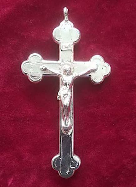 Picture of Trilobed pectoral Cross  cm 9x5 (3,5x1,9 inch) Jesus crucified in brass with 24 carat gold plated or 1000/1000 silver bath