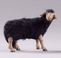 Immagine di Pecora con lana cm 14 (5,5 inch) Presepe da vestire Omobono in legno e rame