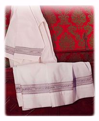 Picture of MADE TO MEASURE Closed collar liturgical Alb with monofilament geometric embroidery ivory wool-blend fabric thread colour at customer's choice