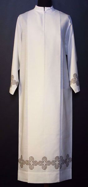 Imagen de A MEDIDA Alba sacerdotal marfil bordada de cordón Cruces mezcla lana