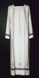 Picture of MADE TO MEASURE Square neck liturgical Alb with 6 Crosses Gigliuccio embroidery white cotton blend fabric