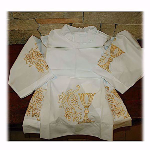 Picture of CUSTOM MADE White cotton-blend catholic Alb Chalice Grapes gold embroidery