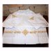Picture of MADE TO MEASURE Closed collar liturgical Alb with gold floral Cross embroidery white cotton blend fabric