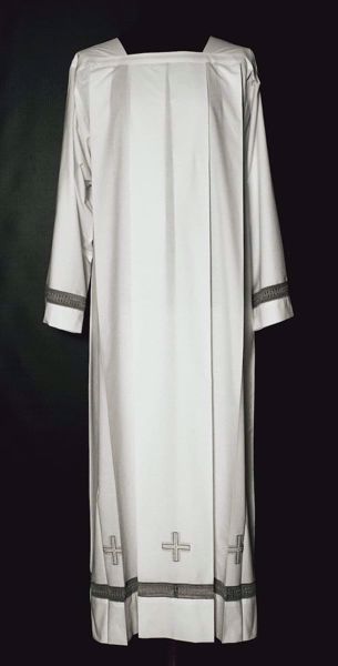 Picture of MADE TO MEASURE Closed collar liturgical Alb with 6 Crosses Gigliuccio embroidery white cotton blend fabric