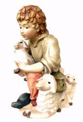 Immagine di Pastorello in ginocchio con Pecore cm 6 (2,4 inch) Presepe Matteo stile orientale colori ad olio in legno Val Gardena