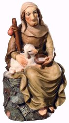 Immagine di Pastore Seduto con Pecora cm 6 (2,4 inch) Presepe Matteo stile orientale colori ad olio in legno Val Gardena