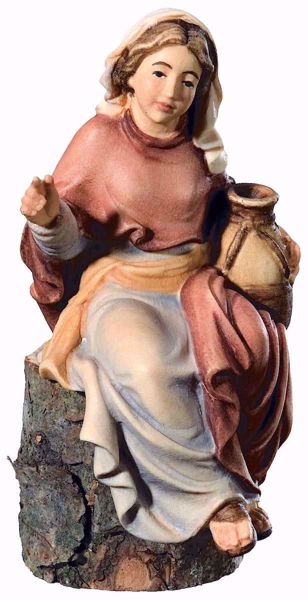Immagine di Pastorella Seduta cm 18 (7,1 inch) Presepe Matteo stile orientale colori ad olio in legno Val Gardena