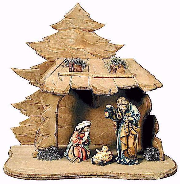 Picture of Holy Family with Stable cm 18 (7,1 inch) Matteo Nativity Scene Oriental style oil colours Val Gardena wood