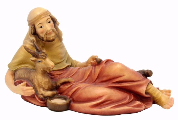 Immagine di Pastore Sdraiato con capra Presepe Matteo 10 cm palestinese legno