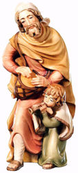 Immagine di Pastore con Bambino cm 12 (4,7 inch) Presepe Matteo stile orientale colori ad olio in legno Val Gardena