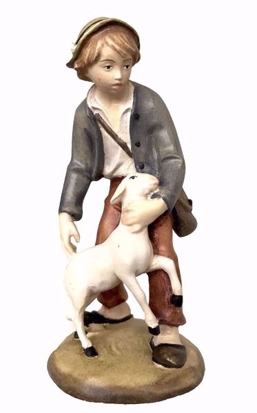 Picture of Young Shepherd with Sheep cm 12 (4,7 inch) Matteo Nativity Scene Oriental style oil colours Val Gardena wood