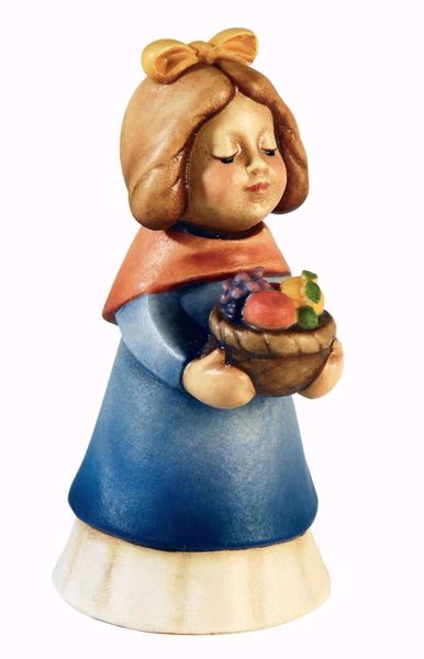 Immagine di Pastorella con cesto di Frutta Presepe Aurora 10 cm per bambini legno e magnete