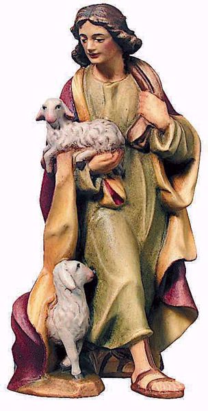 Immagine di Pastore con Pecora cm 8 (3,1 inch) Presepe Raffaello stile classico colori ad olio in legno Val Gardena