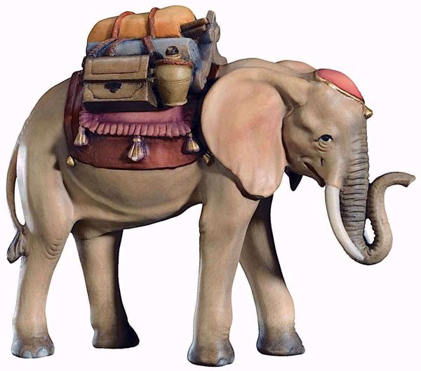 Immagine di Elefante con Sella cm 12 (4,7 inch) Presepe Raffaello stile classico colori ad olio in legno Val Gardena