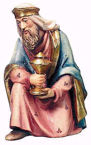 Picture of Melchior Wise King Kneeling cm 15 (5,9 inch) Raffaello Nativity Scene traditional style oil colours Val Gardena wood