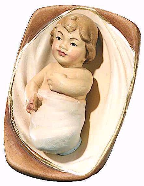 Immagine di Gesù Bambino con Culla cm 8 (3,1 inch) Presepe Leonardo stile arabo tradizionale colori ad olio in legno Val Gardena