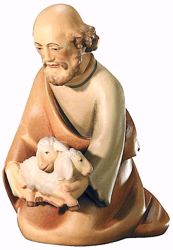 Immagine di Pastore in ginocchio con Pecore cm 16 (6,3 inch) Presepe Leonardo stile arabo tradizionale colori ad olio in legno Val Gardena
