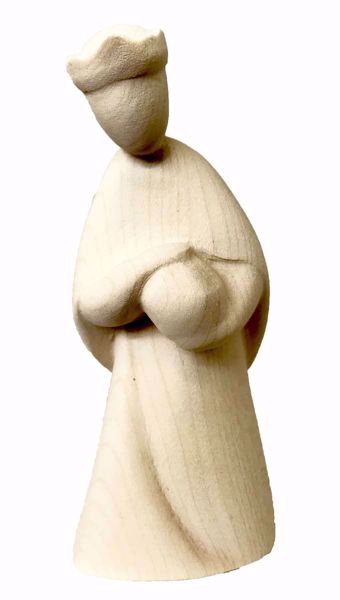 Immagine di Melchiorre Re Magio in ginocchio cm 16 (6,3 inch) Presepe Stella stile moderno colore naturale in legno Val Gardena