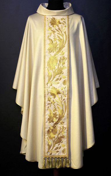 Immagine di Casula prete collo anello stolone in lamiglia motivo floreale tela vaticana
