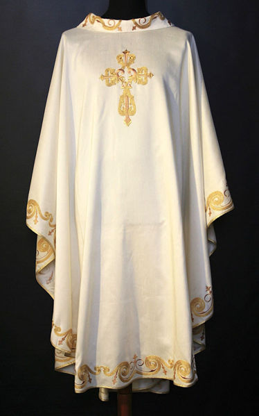 Picture of Chasuble | Roll collar | Ramage Embroidery | Cross | Vatican fabric
