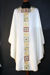 Picture of Chasuble Square Collar Geometric and Crosses Embroidery on Stolon and Neck Vatican Canvas Ivory, Red, Green, Violet