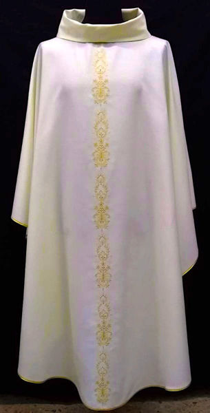 Immagine di Casula liturgica collo ad anello ricamo diretto motivo floreale tela vaticana 