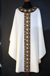 Picture of Chasuble Round Collar Stolon and Neck in Dupion floral pattern pure Wool  Ivory Red Green Violet