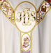 Immagine di PERSONALIZZATA Casula Collo ad Anello Gallone applicato motivo JHS Simboli religiosi Tela Vaticana Avorio Rosso Verde Viola